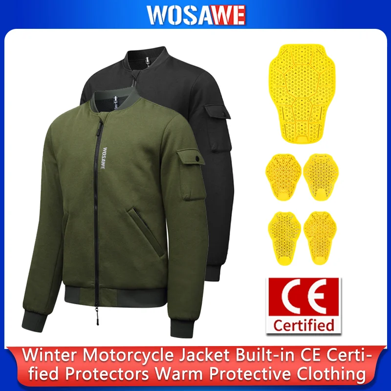

WOSAWE Winter Motorcycle Jacket Built-in CE-Certified Armor Warm Bomber Jacket Casual Motocross Riding Body Protector Clothing