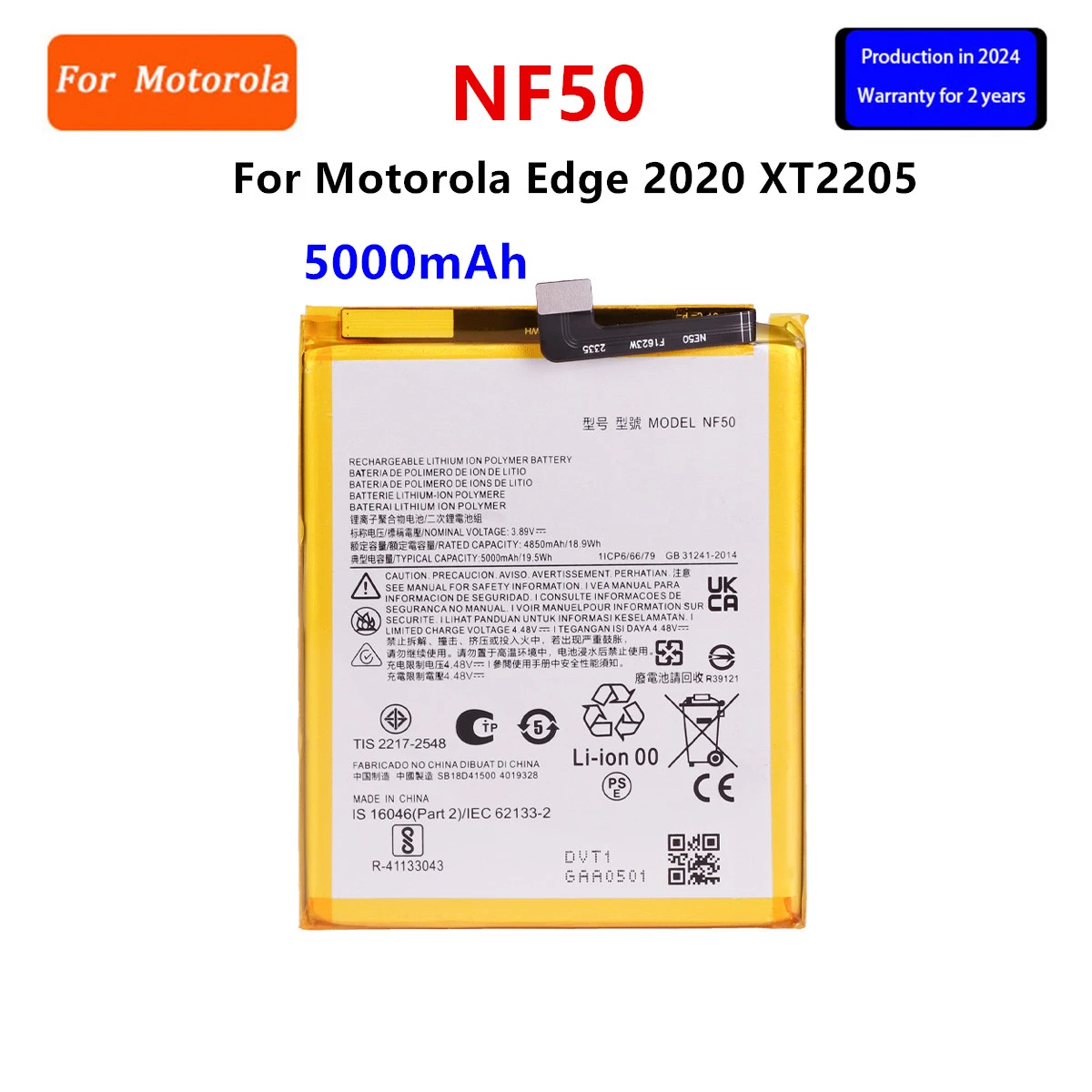 100% asli NF50 baterai 5000mAh untuk Motorola Moto Edge 2020 XT2205 baterai ponsel + alat