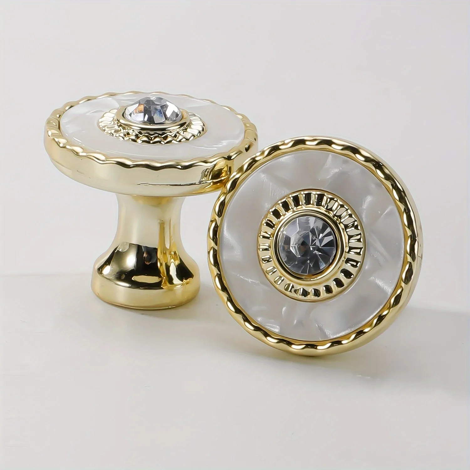 

10pcs Polished Golden Cabinet Knobs with Acrylic Insert - Light Luxury Modern Single Hole Handles for Cabinet Applications