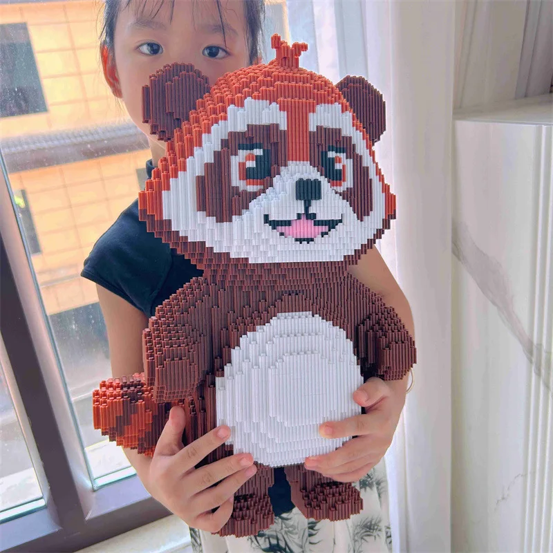 Kawaii 3D DIY mapache juguete de bloques de construcción marrón música oso banda figura de fiesta modelo divertido Animal Kit de montaje regalo de cumpleaños