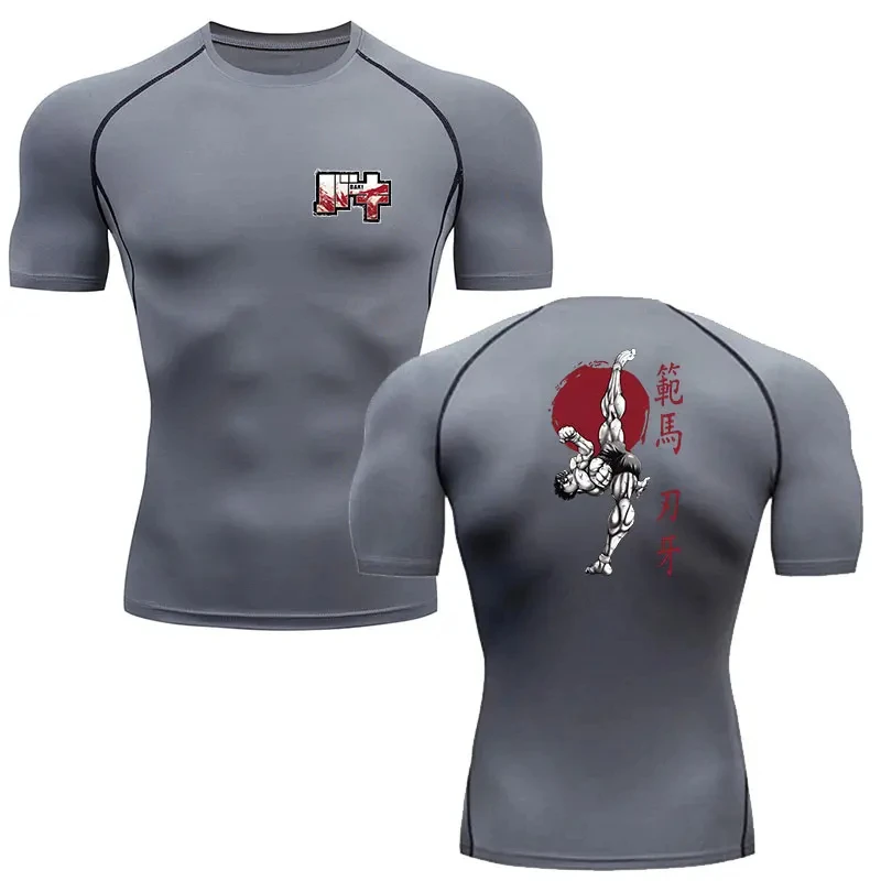 Anime Baki Hanma T-Shirt do biegania męska koszulka kompresyjna Outdoor Fitness druga skóra szybkoschnąca odzież sportowa nowe sportowe Top spodenki