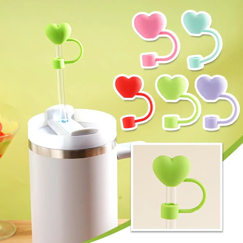 10mm Straw Covers Cap Compatible For 30&40 Oz Tumbler Cute Heart-shaped Reusable Drink Straws Covers Kitchen Tools A0w9