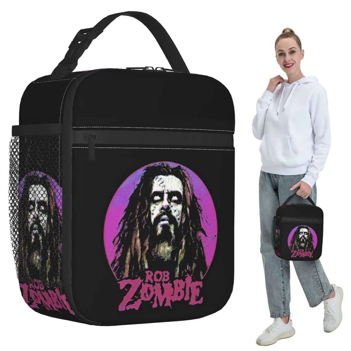

Vintage Rob Zombie Band Art Insulated Lunch Bag for Women Office Cooler Thermal Food Box Tote Portable Lunch Boxes Container