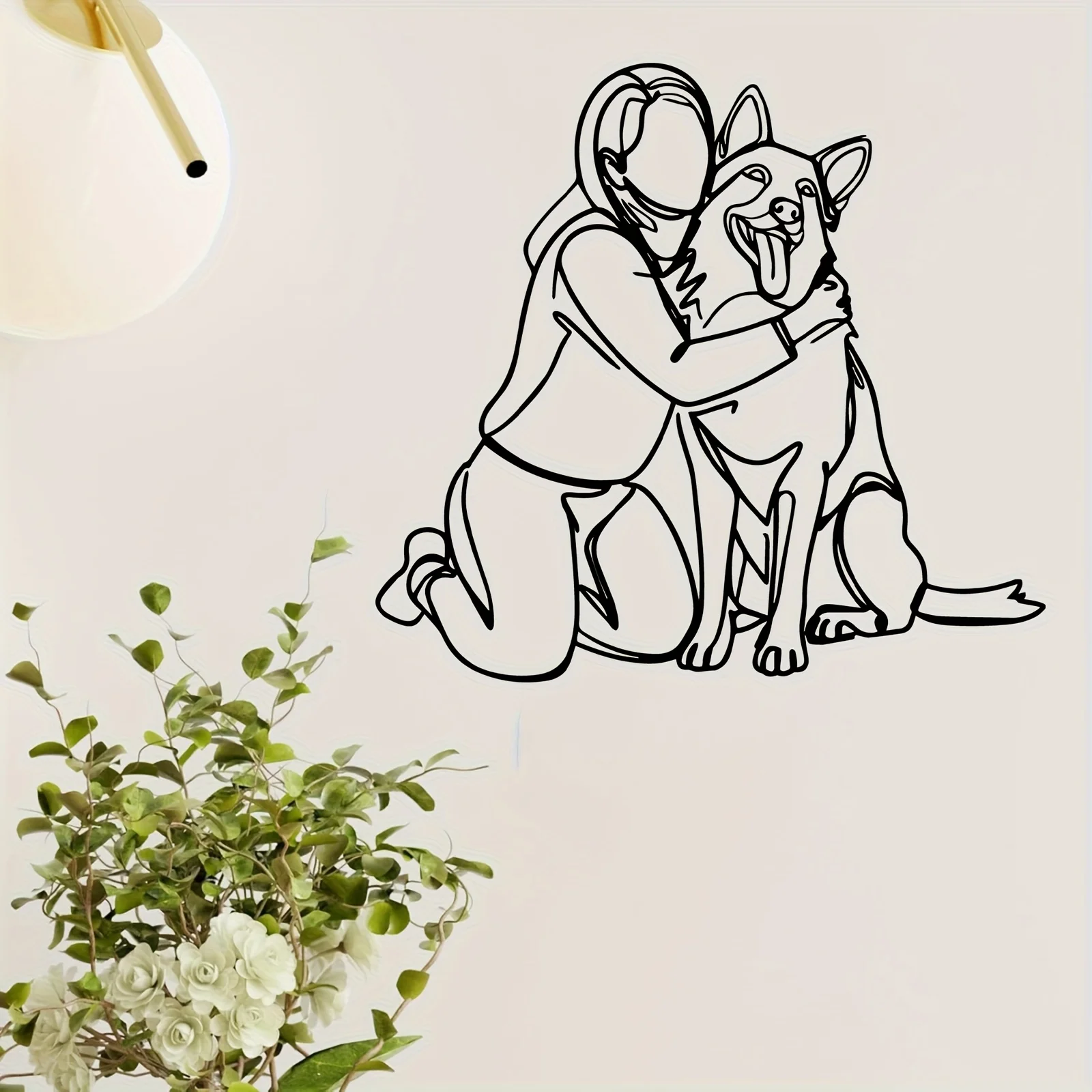 Human Dog Hug Iron Wall Statue Heartwarming Embrace Metal Sculpture Rustproof Pet Lover Gift Home Garden Fence Decor Keepsake
