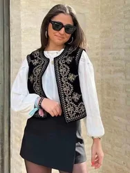 Vintage Autumn Velvet Embroidered Vest Sleeveless Jacket Women V Neck Chic Waistcoats Female Fashion Vests Coat 2023
