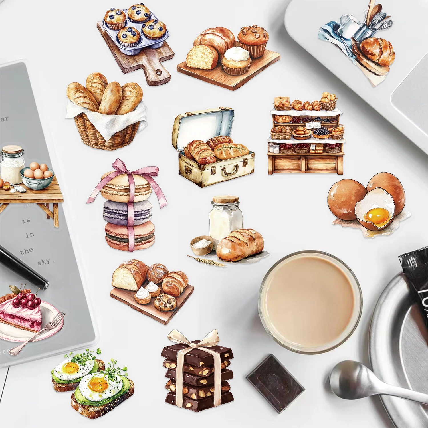 50pcs Baking Theme Stickers Bread Dessert Doodle Transparent Waterproof Cell Phone Laptop Cup Luggage Decoration Stickers