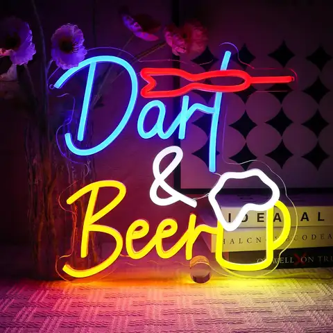Dart Beer Neon Sign LED Neon Light Sign USB Powered for Game Room Man Cave Club Bar Shop Wall Birthday Party Decor Gifts