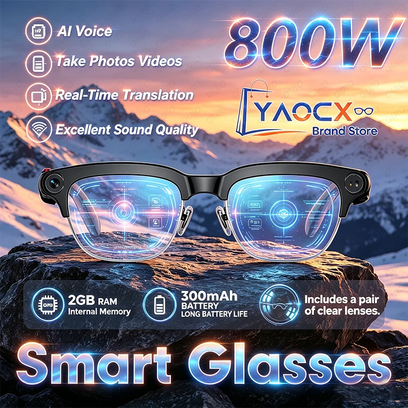 Gafas Inteligentes con Cámara HD de 800W, Traductor, Grabación de Video, Llamadas de Voz, 300mAh, 2GB de Memoria, Gafas Inteligentes Deportivas para Exteriores