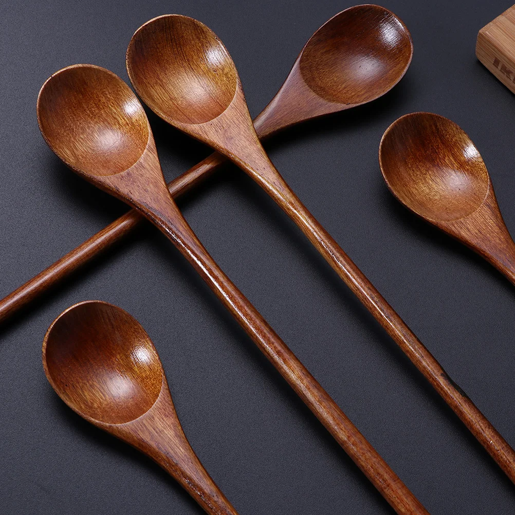 

10Pcs Stirring Wooden Spoon Set Natural Wood Comfortable Handle Kitchen Tools Mixing Spoon for Cooking Dessert