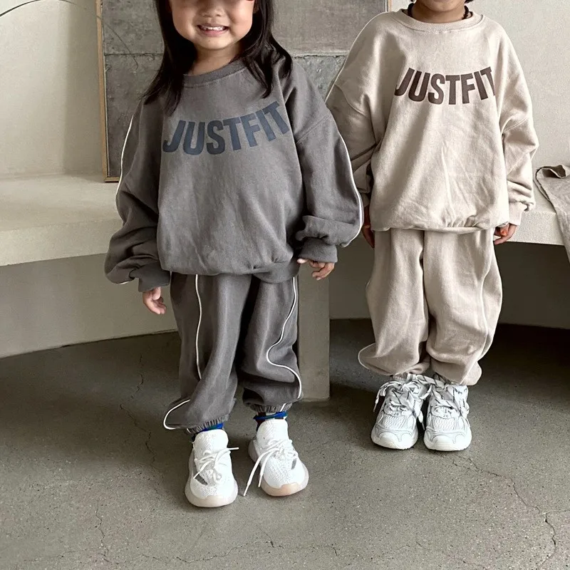 Spring Autumn Korean Baby Cotton Clothing Sets  Tracksuit Pullovers Kids Boys Girls Clothes Loose Sets Tops+Pants 2PCS outfit