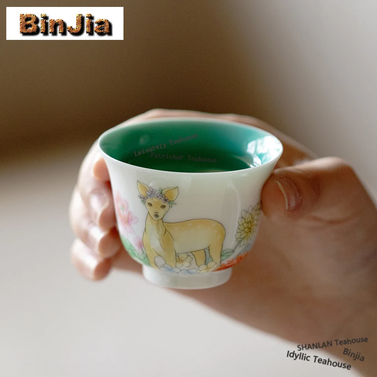 70ml Hand Painted Deer Flower Turquoise Teacup Luxury Tea Bowl Tea Pair Tea-tasting Fragrance Cup Chazhan Master Cups Teaware