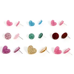 10PCs Cute Acrylic Valentine's Day Ear Post Stud Earring For Women Glitter Heart With Loop Connector DIY Accessories Findings