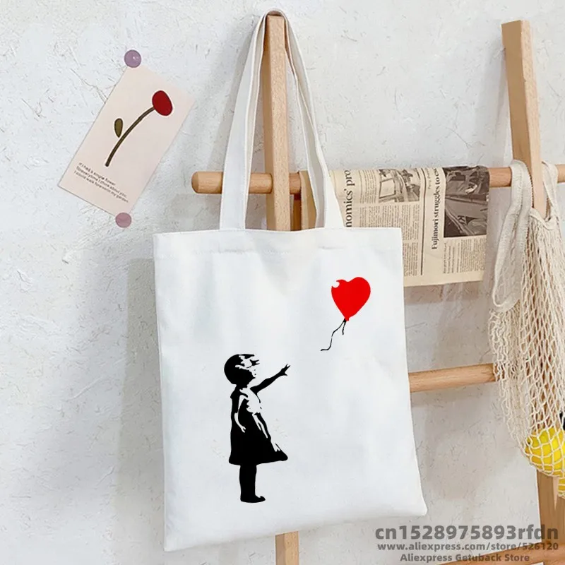 BANKSY La Fille Au Ballon Sac Women Shopping Canvas Tote Bag Girl Harajuku Female Ulzzang Shoulder Bag