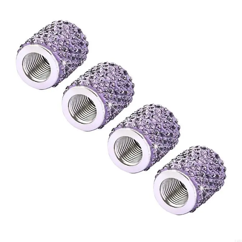 

D5BE 4pcs Rhinestones Tire Valves Covers Dustproof & Rustproof Sparkling Tire Stem Caps