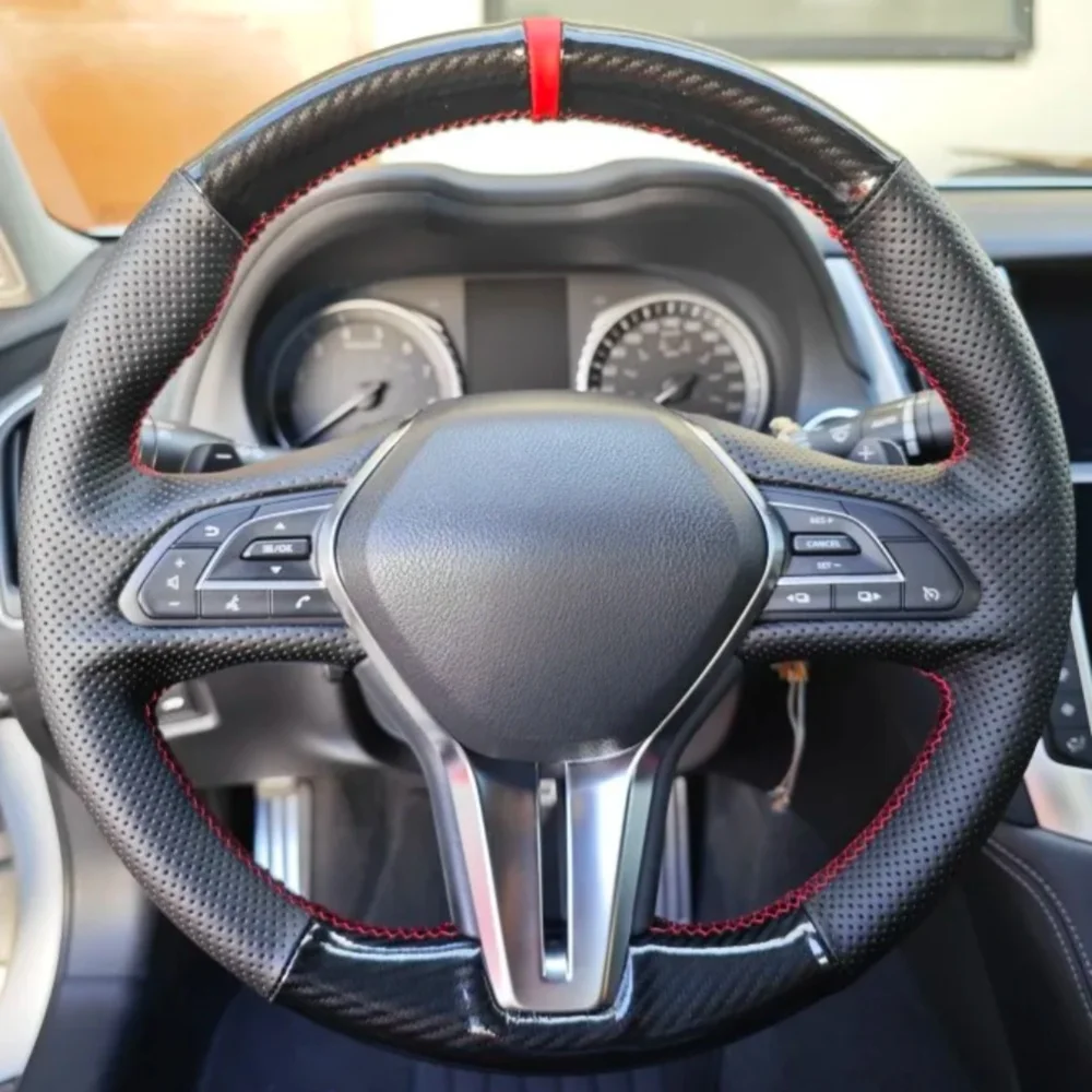 

Custom Car Steering Wheel Cover QX50 2018-2020 Q50 2018 2019 2020 Q60 2016-2020 Black Carbon Fiber Leather For Infiniti QX50