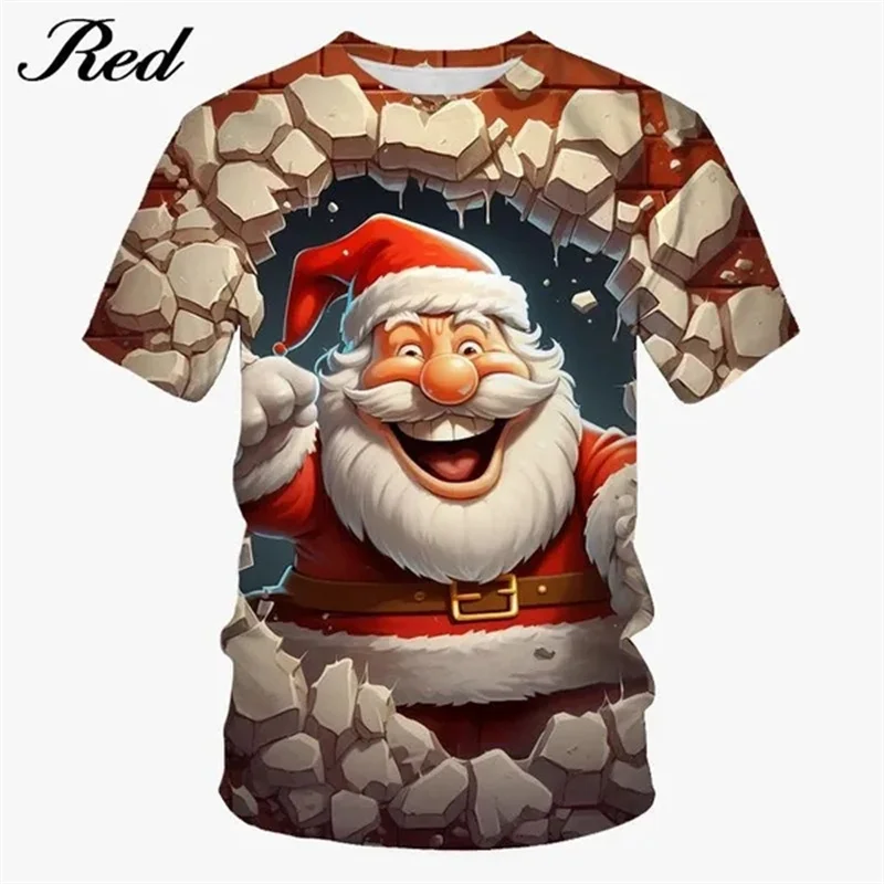 Funny Santa Claus Pattern T Shirt For Men Merry Christmas 3D Printed Tees Summer Casual Short Sleeve Loose T-Shirts O-Neck Tops