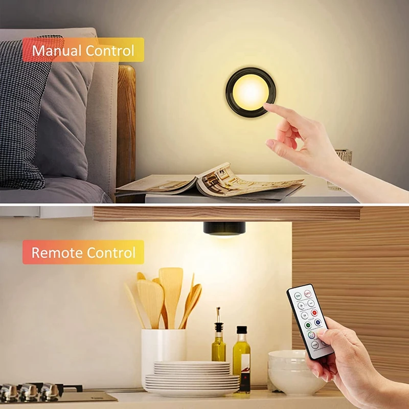 16 Colors RGB LED Puck Lights With Remote Under Cabinet Lights Wireless Battery Operated Puck Lights For Closet,Bedroom