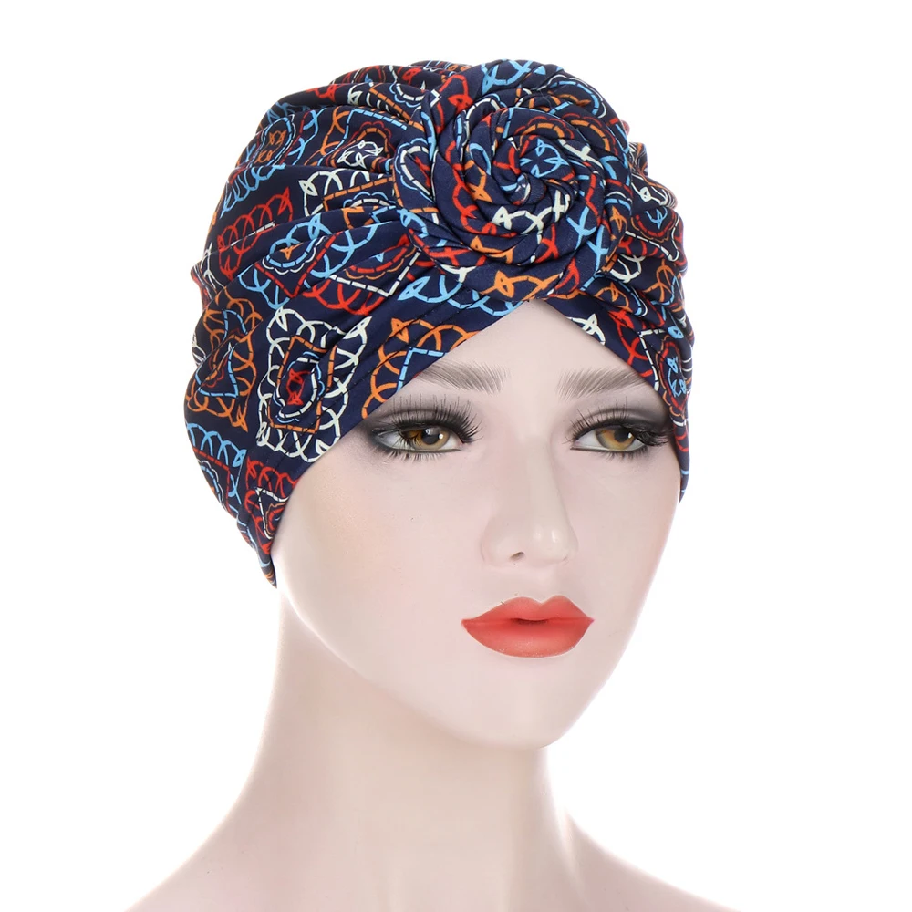 Bonnet impresso para mulheres, gorros padrão africano, Chemo Cap, Knot Turban, muçulmano Hijab, chapéu do câncer, Cancer Ladies Headwear, Hair Loss Head Cover