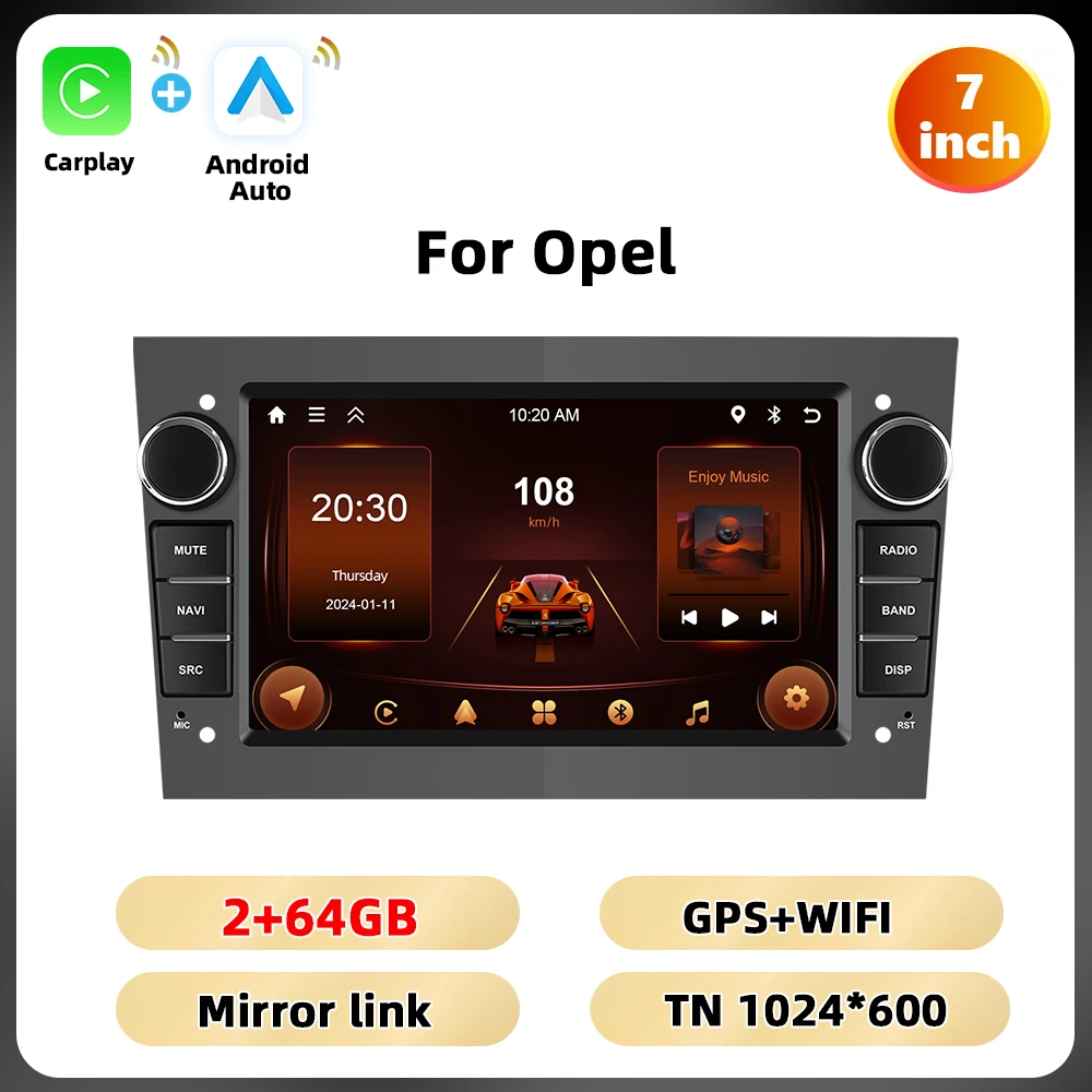 Podofo 7 ''2 + 64G Autoradio Voor Opel Astra Antara Vectra Corsa Multimedia Speler GPS WIFI Carplay Android auto BT RDS Auto Audio