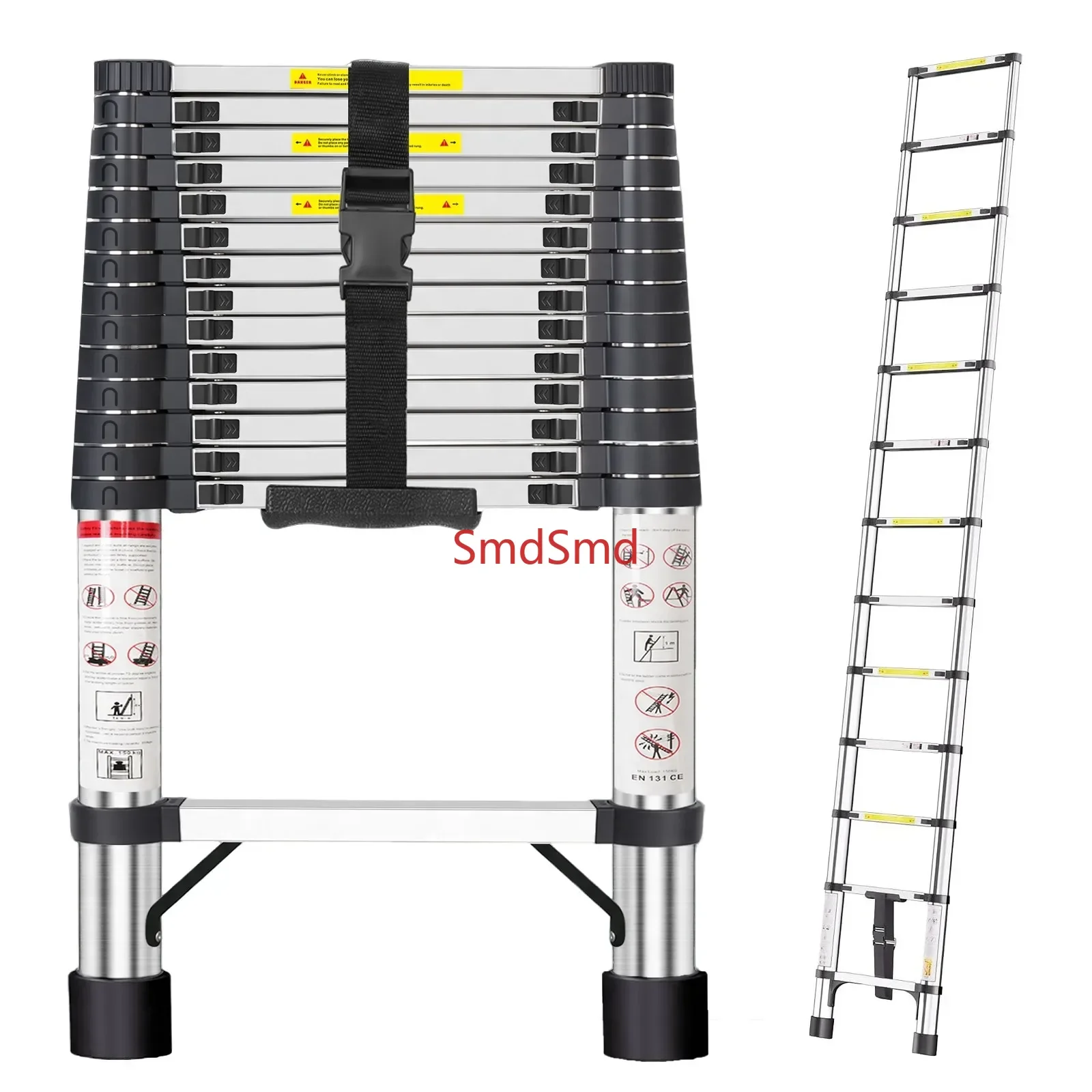 Telescopic 3.8/3.2/2.6m Extension  Reinforced Stainless Steel Foldable 150kg Load Capacity Safety Ladder
