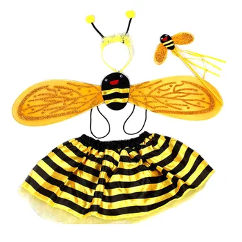 4 Piece Yellow Bee Cosplay Costume Halloween Bee Antennae Headband Hairband Wings Magic…