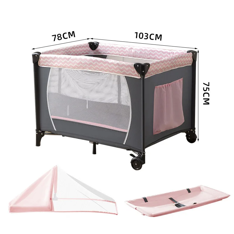 Baby Crib Playpen Multi-Functional Portable Portable Bassinet Foldable Newborn Patchwork Large Bed For Indoor Outdoor