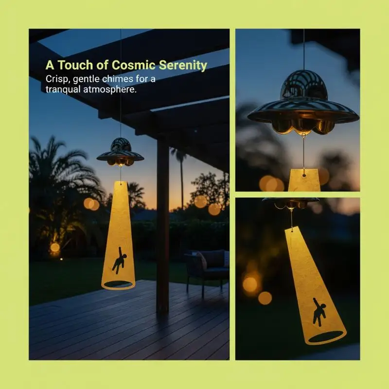 UFO Alien Abduction Wind Chime Light Sensing Glowing Shadow Effect Hanging Decor for Home Garden Balcony Use