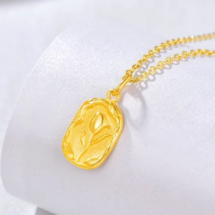 

New pure gold 24K tulip necklace clavicle chain 999 retro romantic pendant AU750 pendant as a gift for your girlfriend