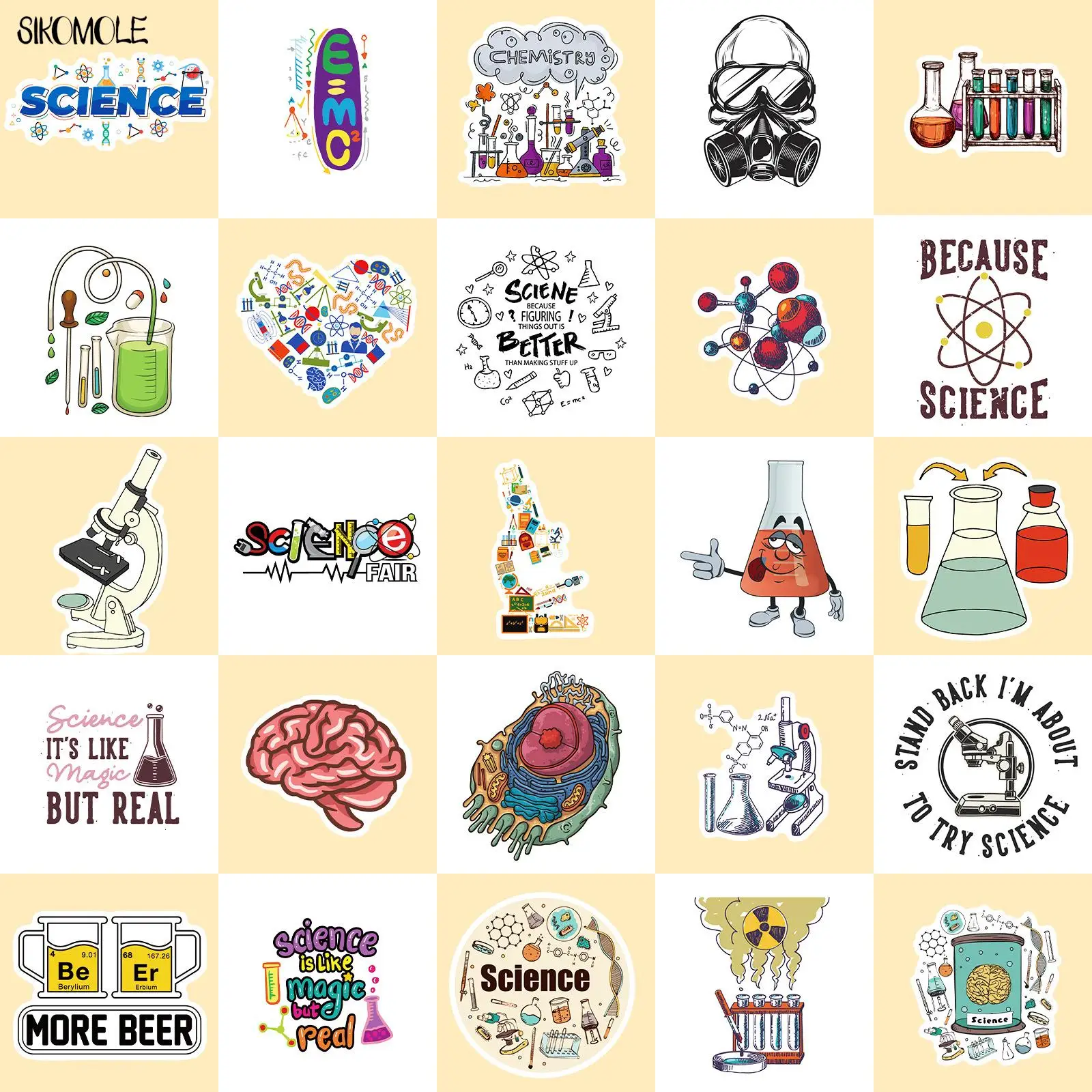 10/30/50PCS Cartoon Science Physics Stickers Chemistry Laboratory Kids DIY Guitar Luggage Suitcase Decals Graffiti Sticker Pack