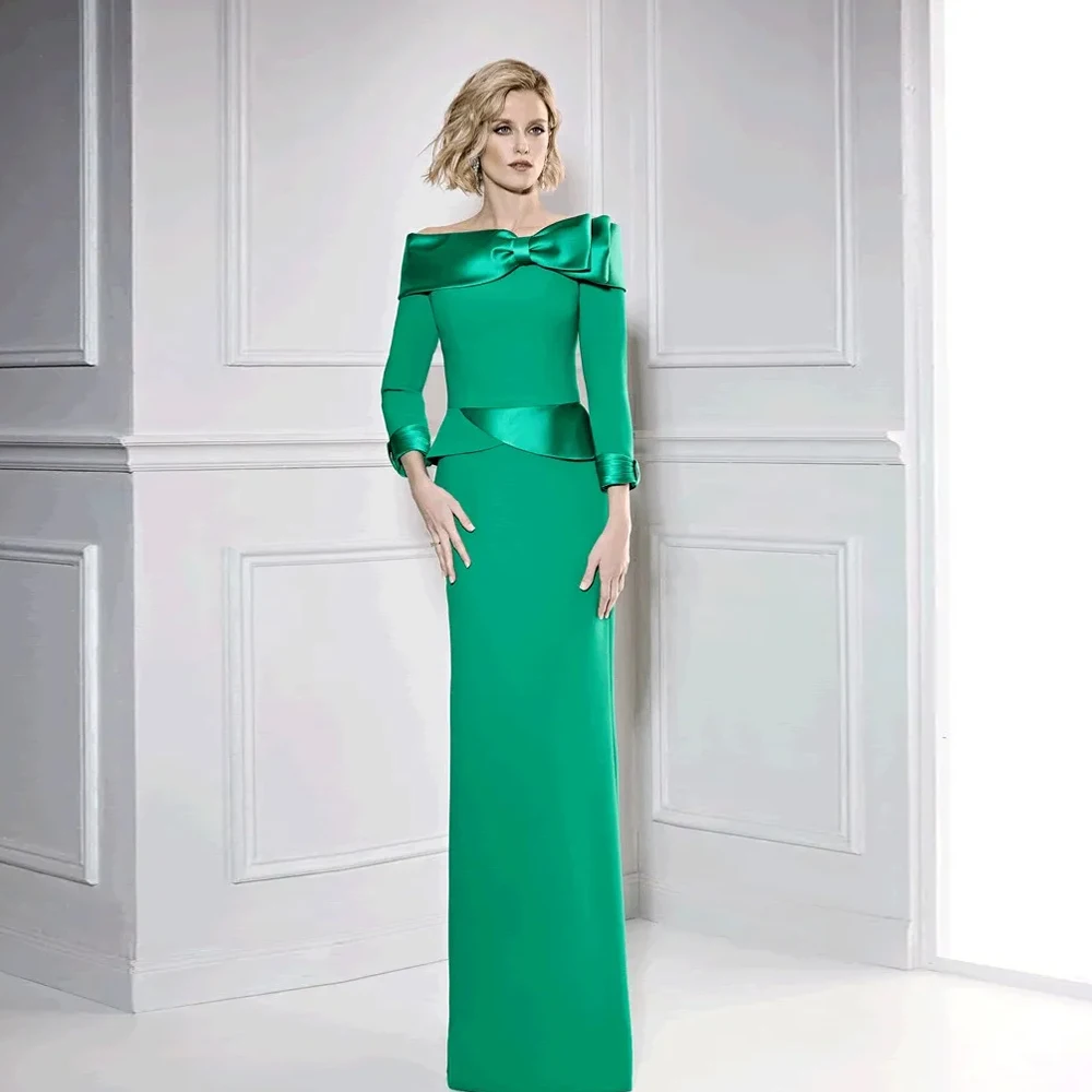 Elegant Off Shoulder Mother of the Bride Dresses For Weddings Long Sleeves Wedding Party Gowns Bows Floor-Length فساتين السهرة