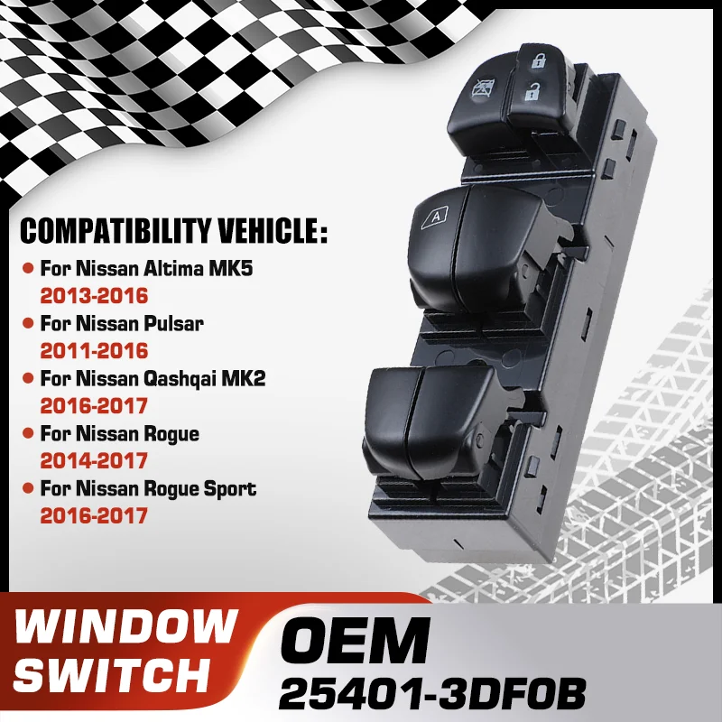 

25401-3DF0B For Nissan Altima Nissan Pulsar Nissan Qashqai Nissan Rogue Front Driver Side Window Switch Button Panel 16+3 Pins