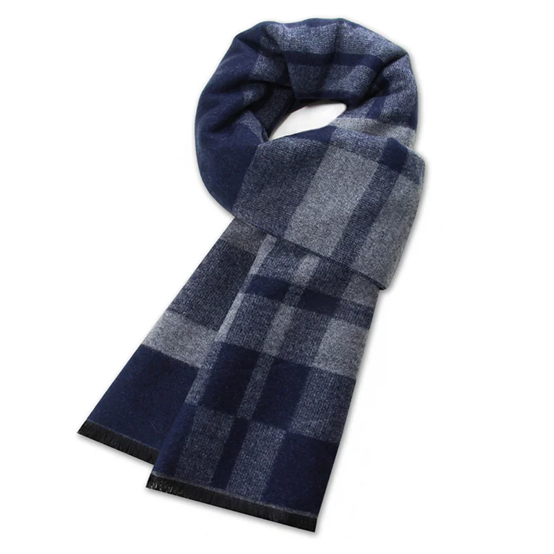 Winter Cashmere Scarf for Men Plaid Color Warm Pashmina Shawl Head Wrap Tassel Scarves Knitted Men Foulard Blanket Color