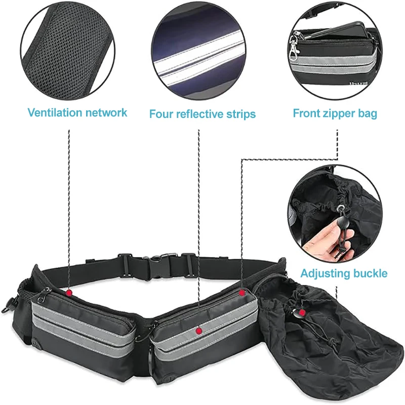 Multifunctional Dog Running Belt with Waist Pack, Reflective Dog Jogging Belt Comfortable Handle, Belly Belt, Hip Pouch