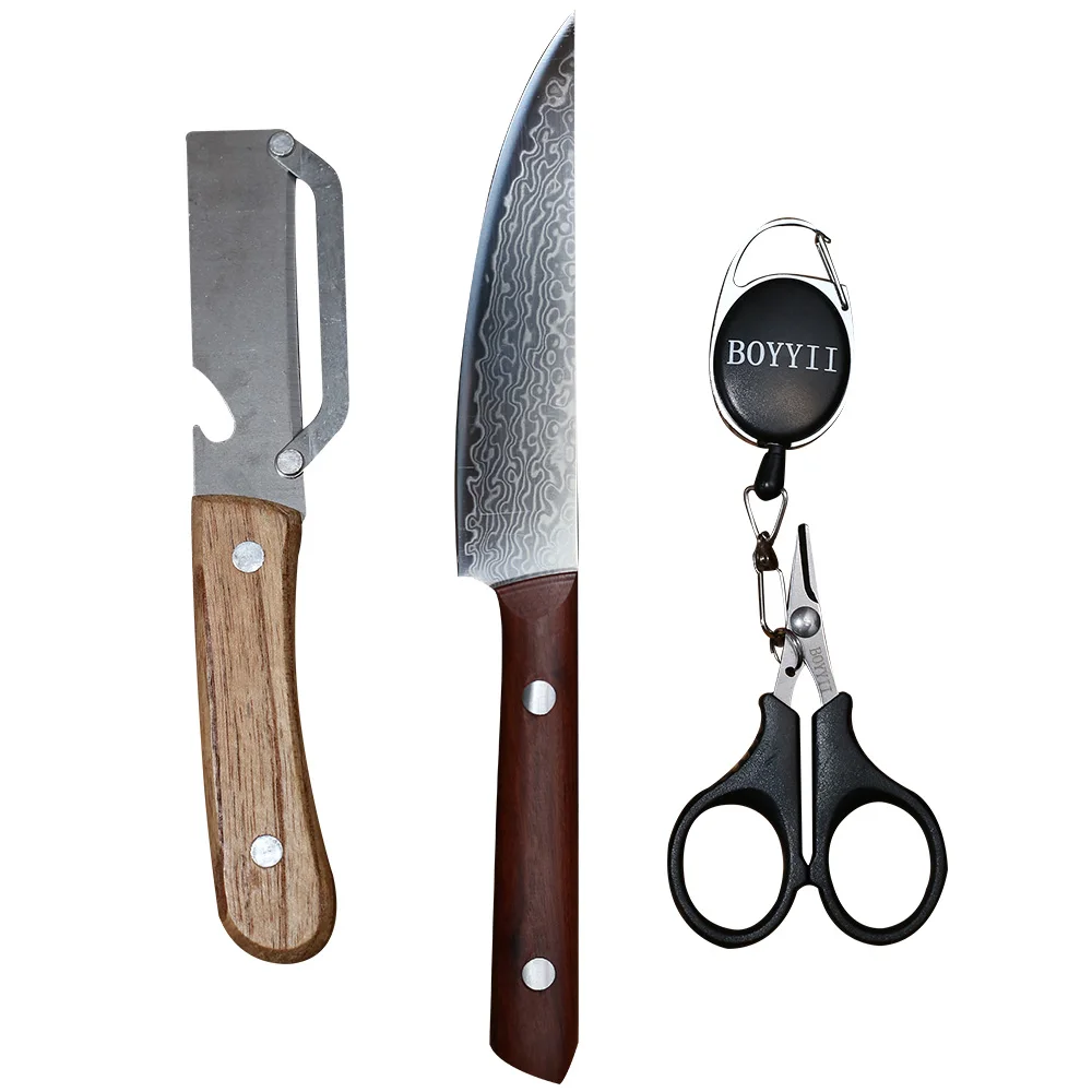 Damascus Steel Steak Kitchen Knife Set,Peeler, Stainless Steel Sharp Paring Fruit Knife With Scissors, Small Straight Knife