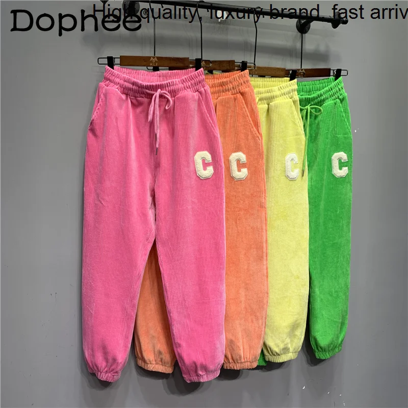 

Color Letter Candy Embroidered Sweatpants Korean Autumn Winter New Women Loose Wide Leg Female Leisure Ankle-Tied Harem Pants