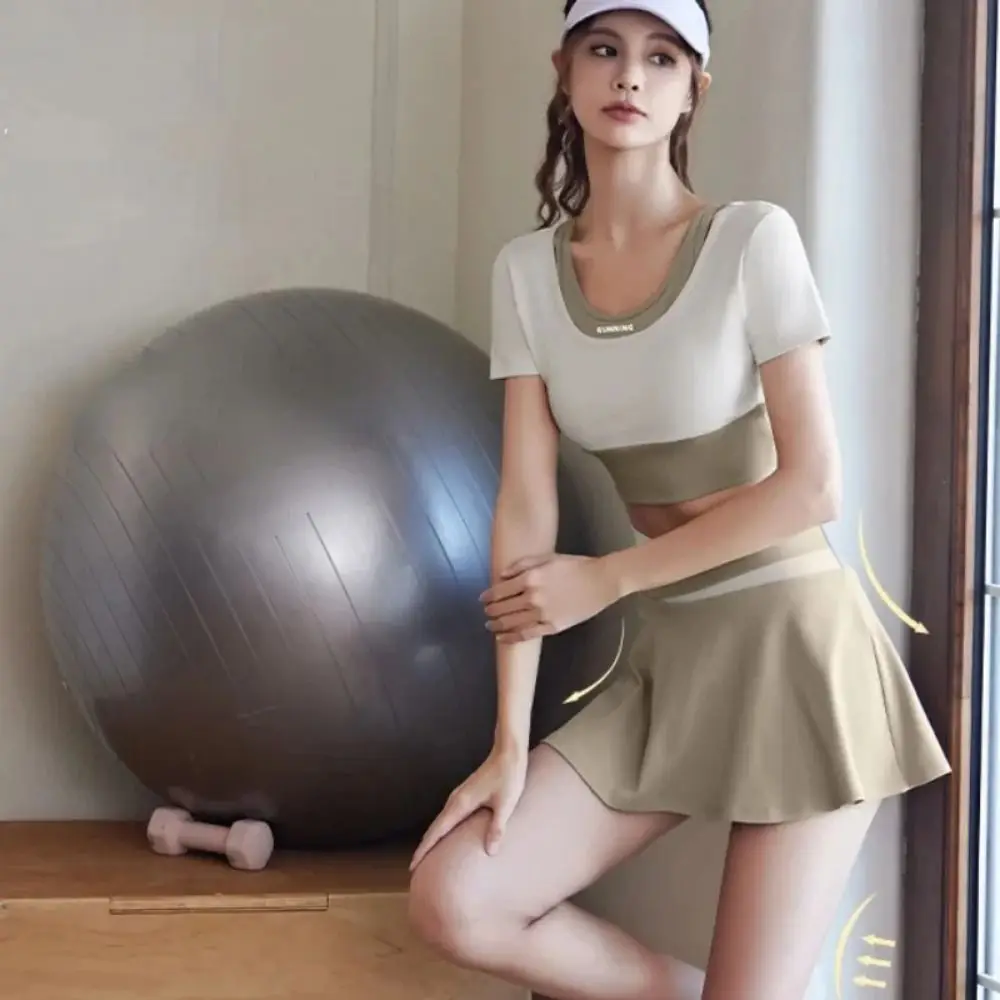 

Cross-waist Women's Tennis Skirts Soft Stretchy Breathable Women Dress Built-in Shorts Color Blocking Sport Golf Skirt Tennis