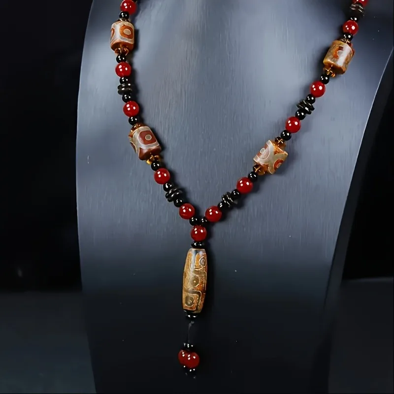 

Элегантное ожерелье из агата из бисера Dzi, подходящее для повседневного ношения для мужчин и женщин