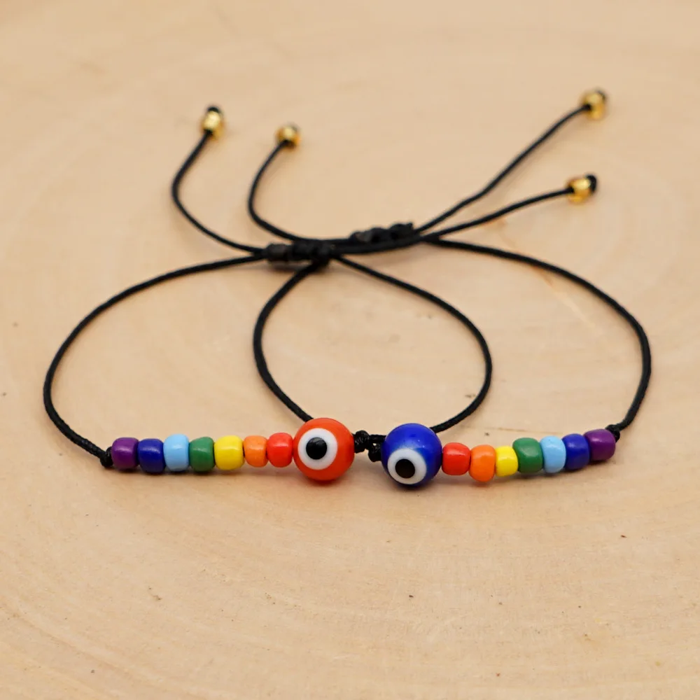 Bohemian Minority Creative Rainbow Türkiye Devil's Evil Eye Black Friendship Rope Woven Women's Bracelet