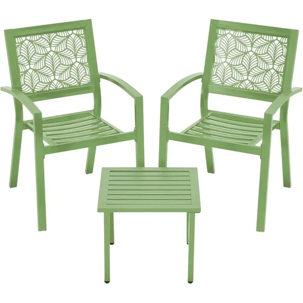 3-Piece Outdoor Bistro Set, Stackable Steel Furniture, Green Patio Balcony Deck with 2 Chairs and Table
