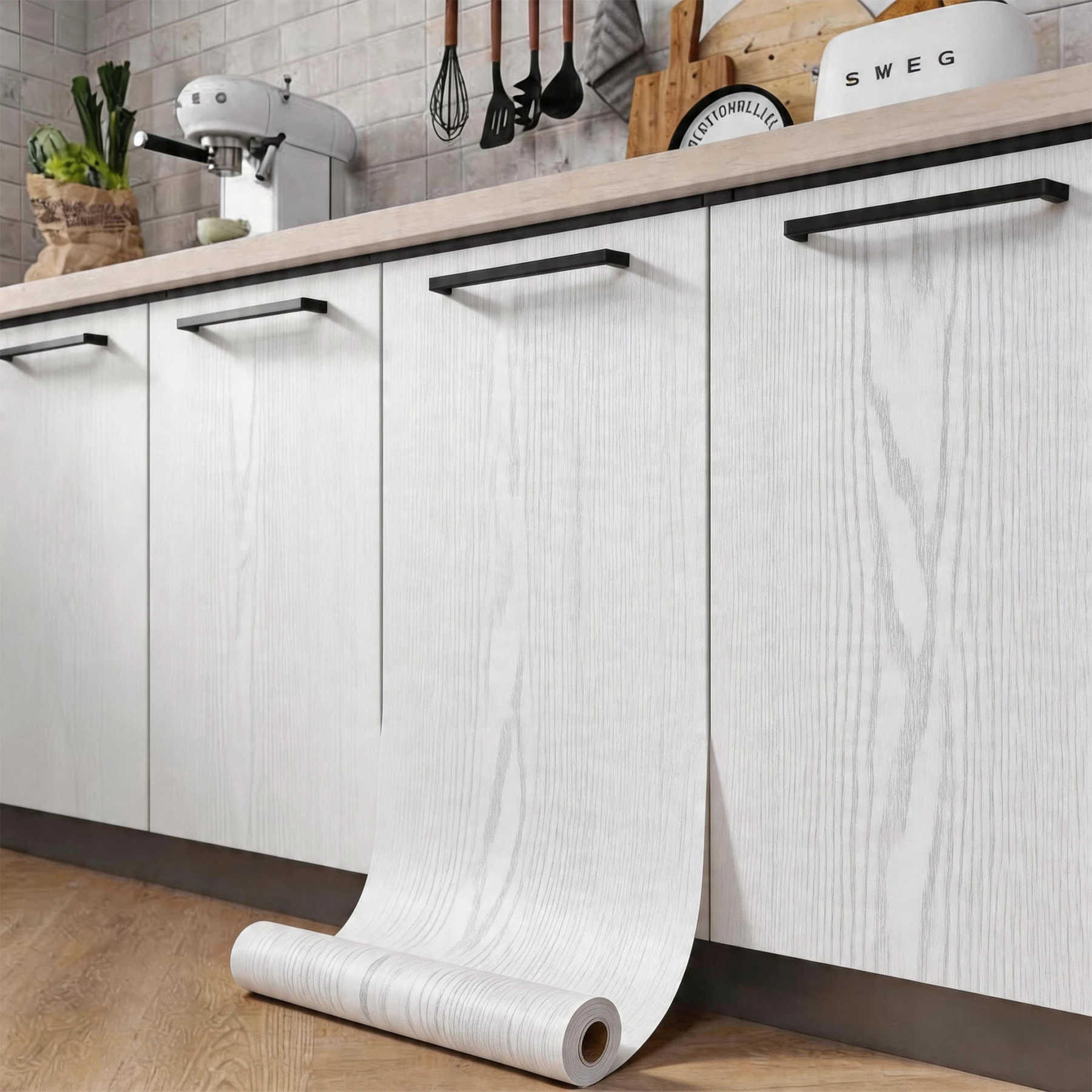 Wood Grain Cabinet Self-adhesive Wall Stickers Flame Retardant Waterproof Renovation Kitchen Anti-smoke Protective Film