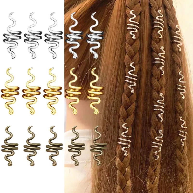女性用バイキングスパイラルチャーム、ヘアチューブ、ドレッドヘアビーズ、クリップカフ、リング、ゴールデン、シルバー、ブレード、ドレッドヘアアクセサリー、5個 1