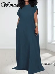 Wmstar Denim Plus Size Dresses for Women Summer Solid Sleeveless Open Back Casual Loose New Maxi Dress Wholesale Drop Shipping