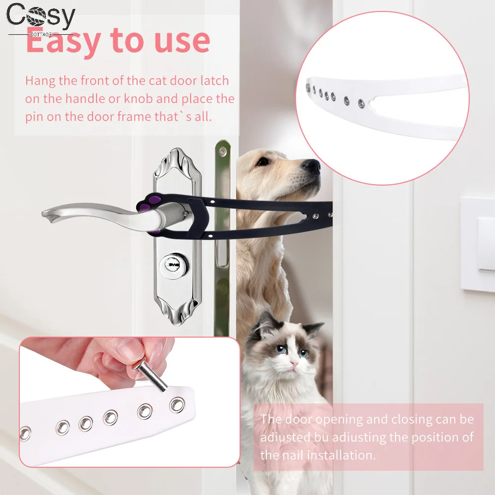 Upgrade Adjustable 6-hole Door Holder Latch for Pet, Elastic Gate Lock Flex Latch Strap,Pet Cat Door Holders Latch, Keep Dog Out