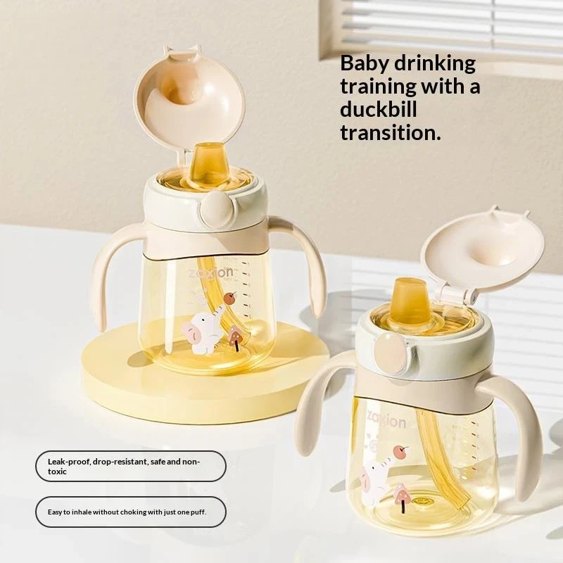 PPSU Baby Sippy Cup Anti Choke Soft Silicone Spout BPA Free Non-Slip Handles for Infant Bottle Weaning