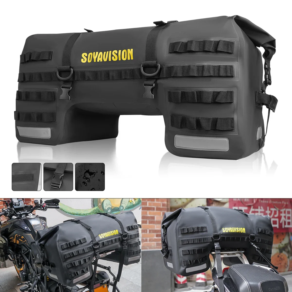 Waterproof Motorcycle Rear Seat Bag Travel Luggage Bag 20L  80L 100L Motorcycle Powersports Tail Bag Panniers Riding Helmet Bag