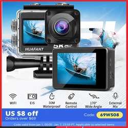 Câmera de ação 5k30fps 4k60fps 48mp 2.0 toque lcd eis tela dupla wi-fi 170d dvr webcam à prova dwaterproof água 30m 5x zoom câmera esportiva