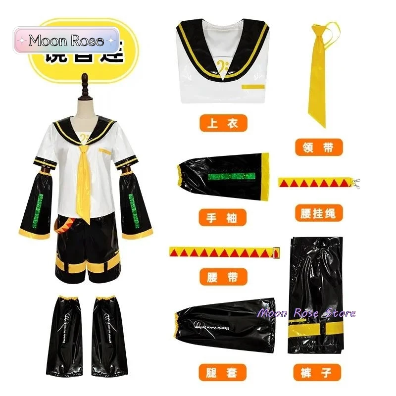 Fantasia de Cosplay de Kagamine Len e Rin, Uniforme com Mangas e Leggings, Headwear para Comic Con, Roupas