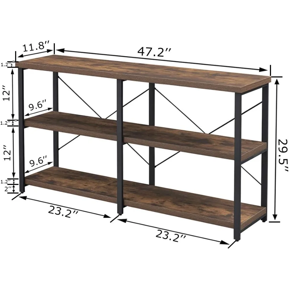 Rural Style Entrance Table, Living Room Industrial Console Table, 3-layer Long Sofa Table with Storage Rack, 47 Inch Rural Style