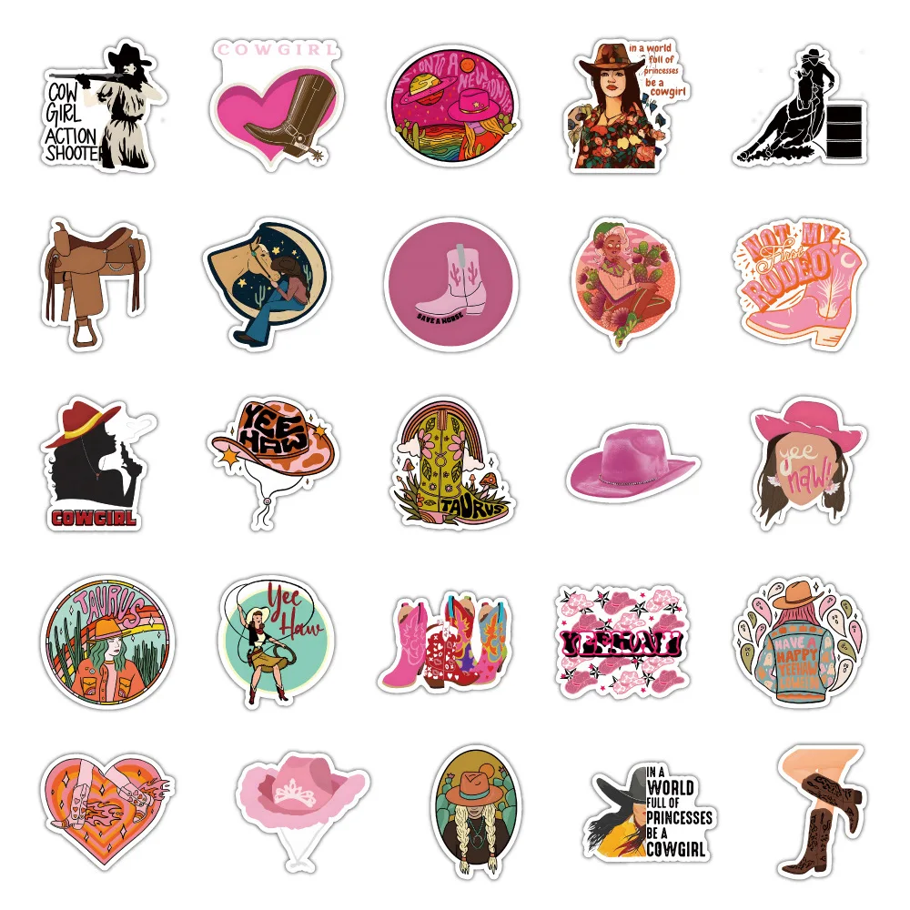 

50PCS Cowboy Girl Cartoon Stickers Doodle Personalized Creative Cool Fun Decorative Laptop Desk Scrapbook Waterproof Decals