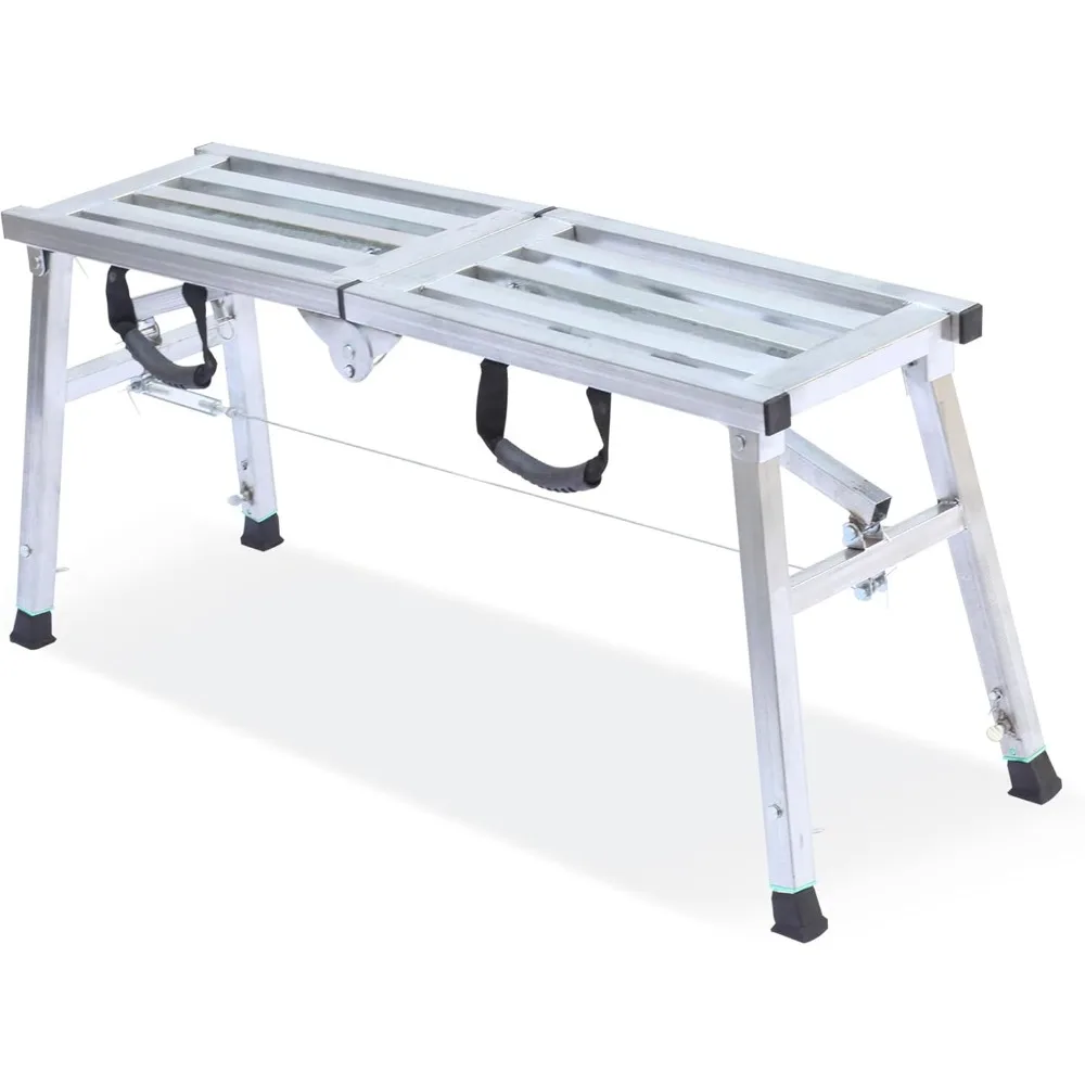 Plataforma de trabalho ajustável com classificação de trabalho de 400 lb, escada de aço, plataforma de andaime dobrável portátil para limpeza de RV alta